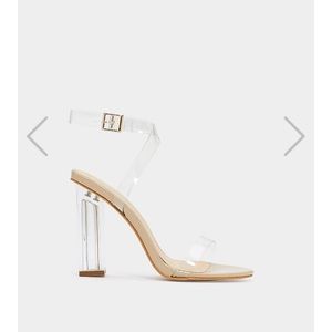 Clear + nude high heels